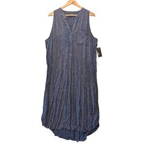 ana A New Approach‎ Blue Acid Wash Sleeveless Rayon Midi Shift Dress XL NWT